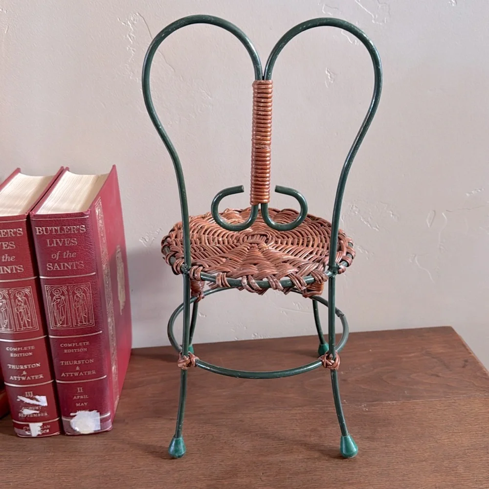 Wicker and Metal Ice Cream Parlor Doll Sized Cafe Bistro Chair Cottage Decor